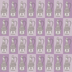 Seamless pattern with an antique jugs. It can be used as wrapping paper, for cafe decoration.