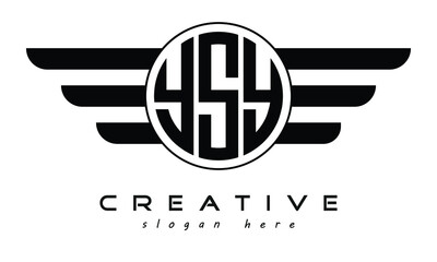 YSY three letter circle with wings logo design vector template. wordmark logo | emblem logo | monogram logo | initial letter logo | typography logo | business logo | minimalist logo | - obrazy, fototapety, plakaty