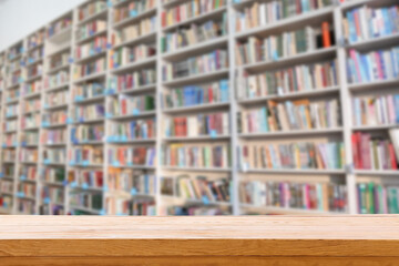 Empty wooden table in modern library
