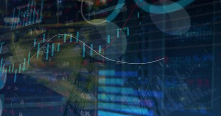 Animation of graphs and financial data over electricity poles - Powered by Adobe