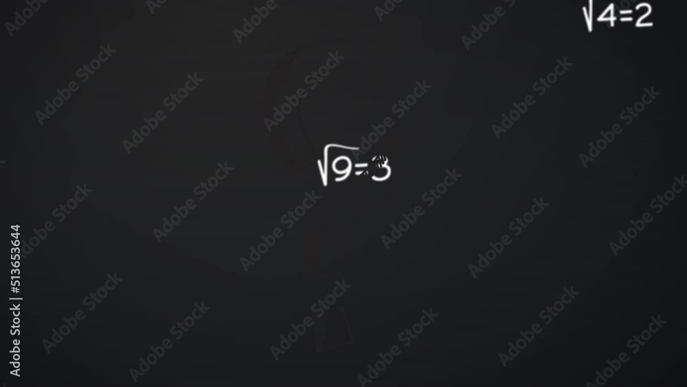Poster digital animation of multiple mathematical equations floating against solid grey background