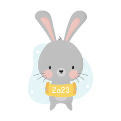 Happy new year funny cute bunny. Greeting card