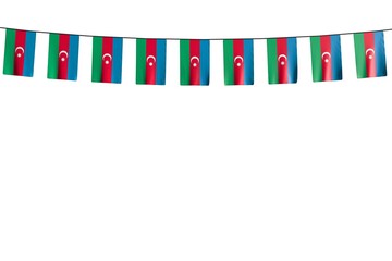 wonderful holiday flag 3d illustration. - many Azerbaijan flags or banners hanging on string isolated on white