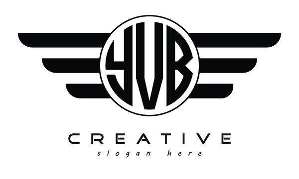 YVB three letter circle with wings logo design vector template. wordmark logo | emblem logo | monogram logo | initial letter logo | typography logo | business logo | minimalist logo |
