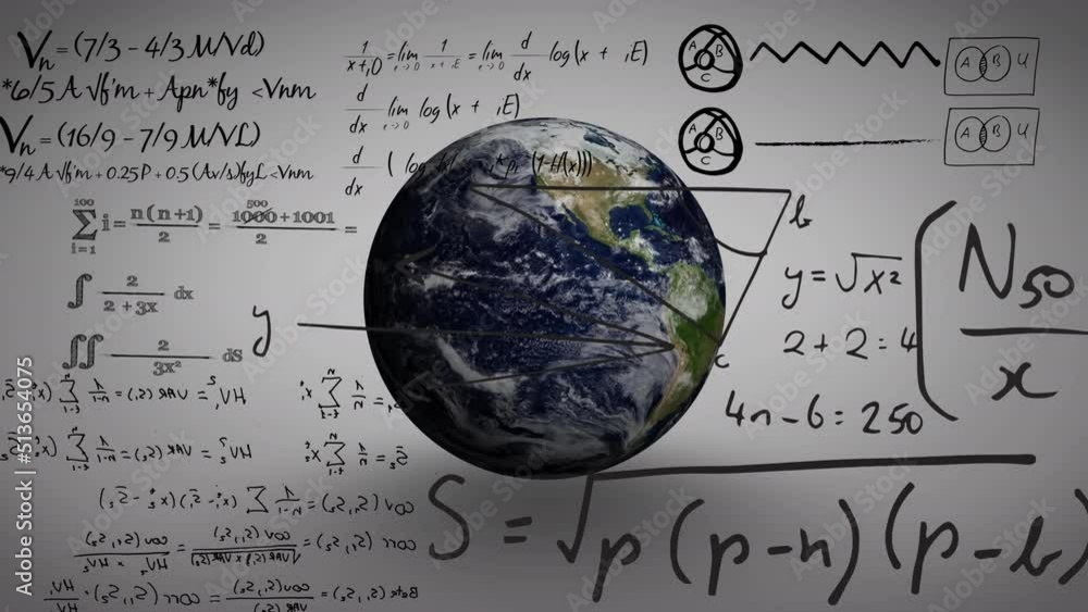 Aufkleber animation of math formulas over globe on grey background