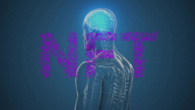 Animation of nft over human model on blue background
