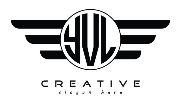 YVL three letter circle with wings logo design vector template. wordmark logo | emblem logo | monogram logo | initial letter logo | typography logo | business logo | minimalist logo |