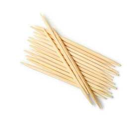 Bamboo toothpicks on white background