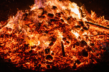  Burning coals from a fire abstract background.