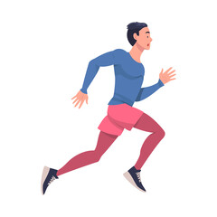 Fototapeta na wymiar Man Character Running in Sportswear and Trainers Engaged in Sport Training and Workout Vector Illustration