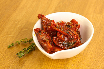 Sun-dried natural Italian tomato in the bowl