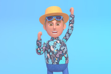 3d render of cheerful tourist celebrating