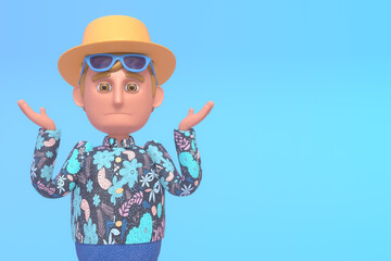 3d render of tourist thinking, traveler deep in thought or making decision