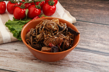Udon soba with pork and vegetables