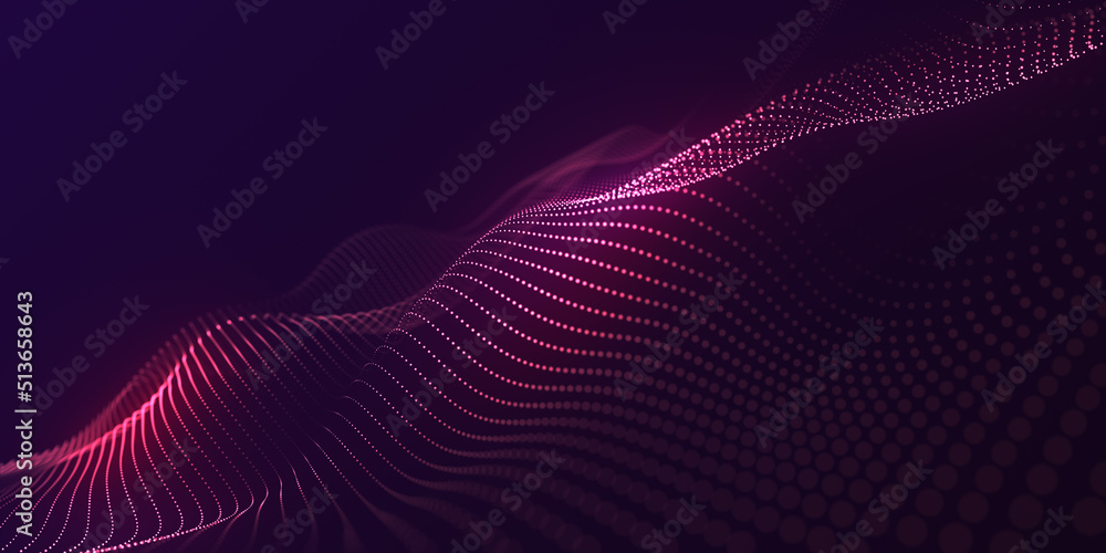Poster technology digital wave background concept. wave stream digital illustration. network line connects 