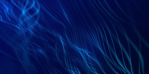 Fototapeta na wymiar Technology digital wave background concept. Wave stream digital illustration. Network line connects to stream. Falling cyber particles. Big data stream. 3d rendering