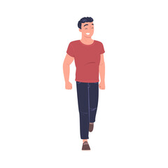 Walking Man Character Strolling in the Street and Smiling Vector Illustration