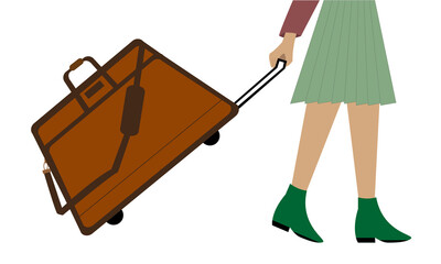 Woman walks with a suitcase. Vector isolated illustration.