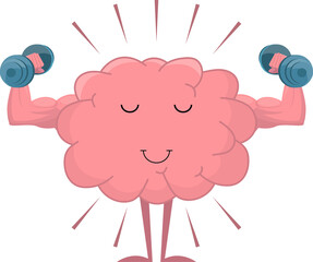 Cute brain training with dumbbell clipart illustration
