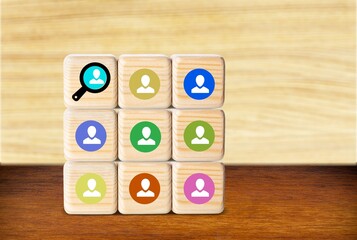 Buyer persona and target customer concept. Personalized marketing. wood cubes with buyer persona icons.