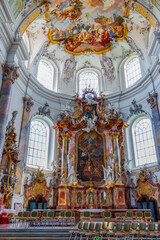Fototapeta na wymiar Interior of Basilica St. Alexander and St. Theodor in Ottobeuren, Germany