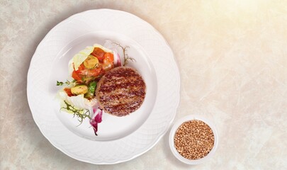 Grilled ribs on cutting board. Restaurant menu, dieting, cookbook recipe concept