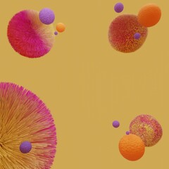abstract yellow background with fluffy balls - 3d render illustration