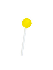 Bright yellow lollipop isolated on a white background. Minimal concept. Sweet candies.