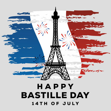 happy bastille day illustration on rough france flag