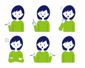 女性表情イラストセット（２色）