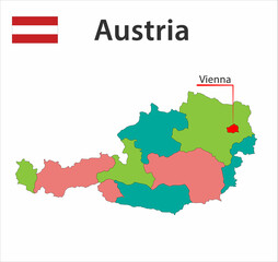 Map with city boundaries and the flag of Austria.