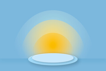 Blue product background stand or podium pedestal on empty display with gradient colourful backdrops. Concept of presentation and mock up. illustration of 3d design style.