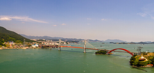 Scenic views of the bridge and islands against the sky