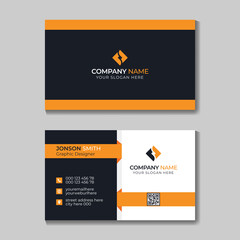 Modern Business Card Template Yellow Black Colors. Flat Abstract Creative Business Card
