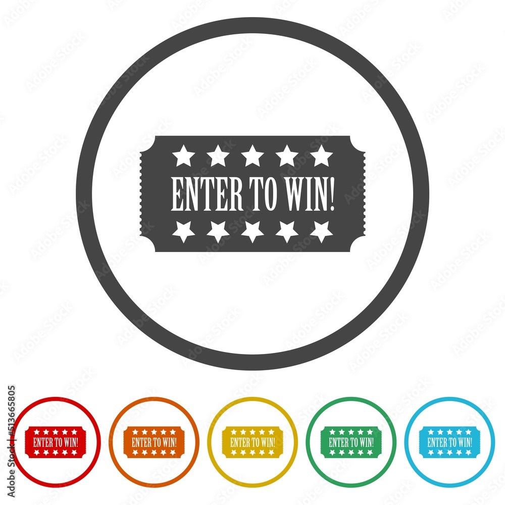 Poster enter to win ticket icons in color circle buttons