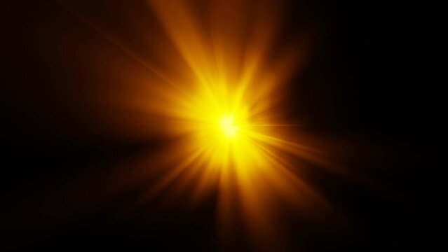 3d modern loop animation with blurred yellow orange star or sun rays on black background