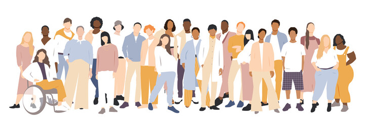 Fototapeta premium People stand side by side together. Flat vector illustration.