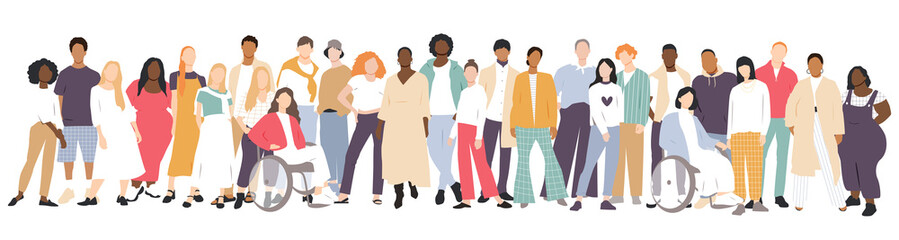 Obraz premium People stand side by side together. Flat vector illustration.