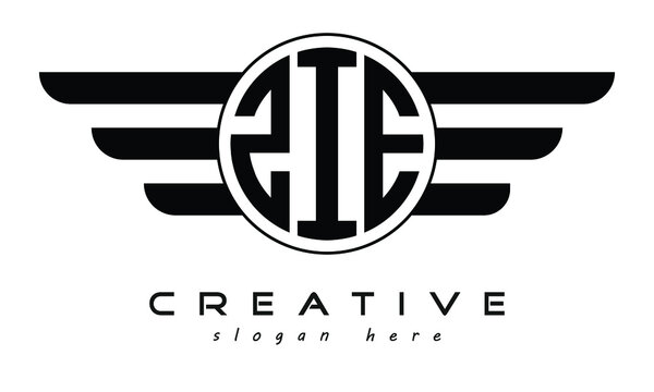 ZIE three letter circle with wings logo design vector template. wordmark logo | emblem logo | monogram logo | initial letter logo | typography logo | business logo | minimalist logo |