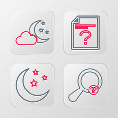 Set line Unknown search, Moon and stars, document and Cloud with moon icon. Vector