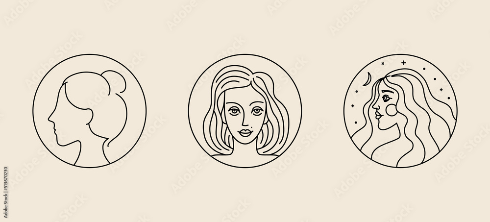 Poster vector abstract logo design template in linear minimal style, emblem for beauty studio and cosmetics