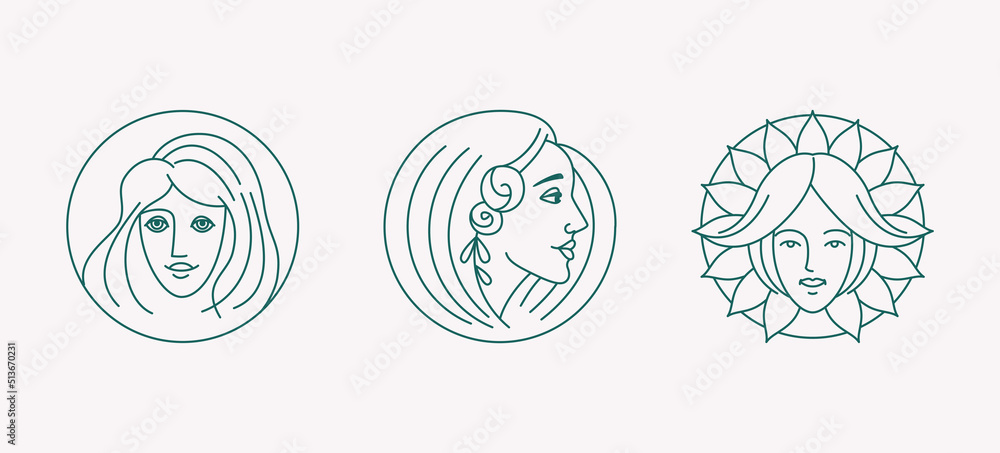 Poster vector abstract logo design template in linear minimal style, emblem for beauty studio and cosmetics