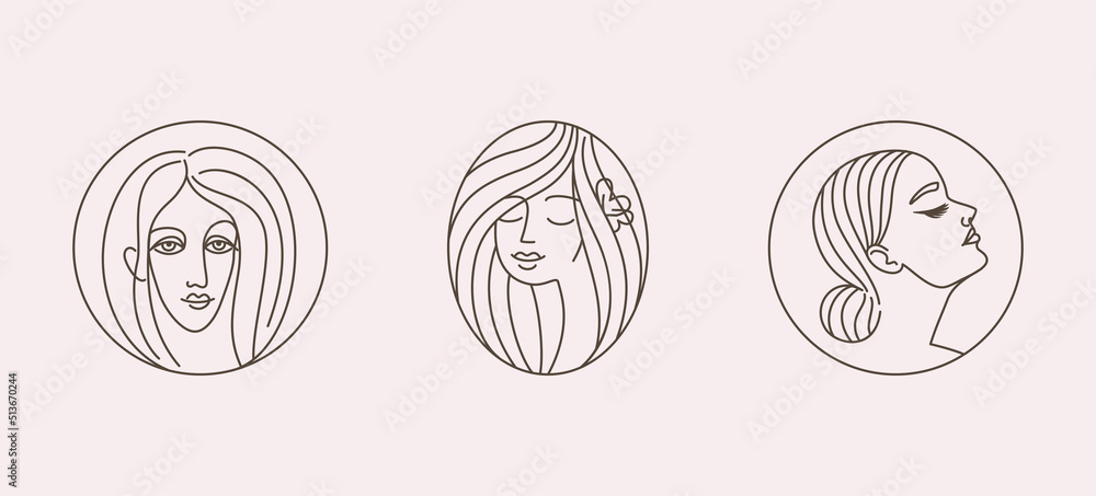 Poster vector abstract logo design template in linear minimal style, emblem for beauty studio and cosmetics