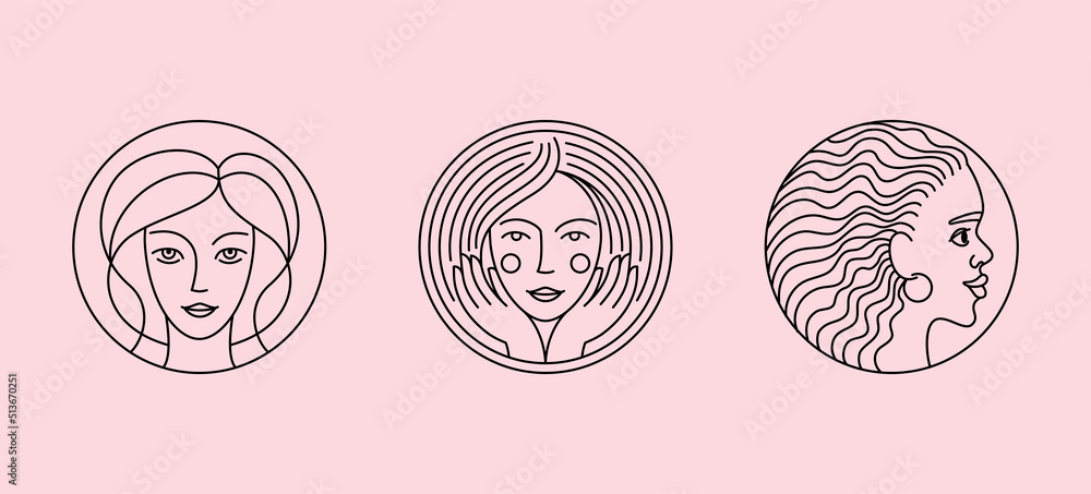 Poster vector abstract logo design template in linear minimal style, emblem for beauty studio and cosmetics