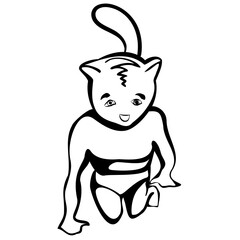 Children baby in Halloween animal costumes set. a small child in a cute cat costume crawls on all fours. funny cute baby cartoons. Vector illustration