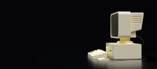 stylized old 80's retro computer 3D computer generated image