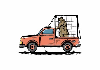 Big bear in cage on car illustration