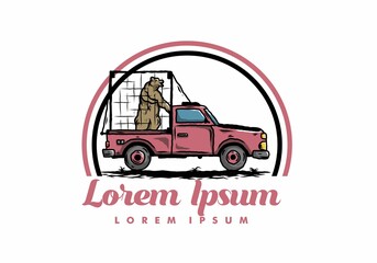 Big bear in cage on car illustration