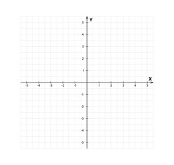 Blank cartesian coordinate system in two dimensions. Rectangular orthogonal coordinate plane with axes X and Y on squared grid. Math scale template. Vector illustration isolated on white background.