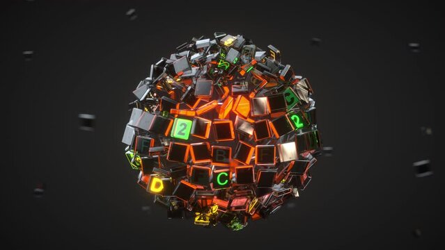 Spinning sphere of machine code. Visualization concept of cloud computing and database. Seamless loop 3D animation